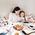 thumbnail image 4 of Homewish Est Sleep Sports Bedding Comforter Set 7 Pieces for Boy, Kawaii Rugby Football Full Bedding Set, Cartoon Soccer Basketball Reversible Fitted Sheet Flat Sheet, Microfiber Bedroom Decor, 4 of 7