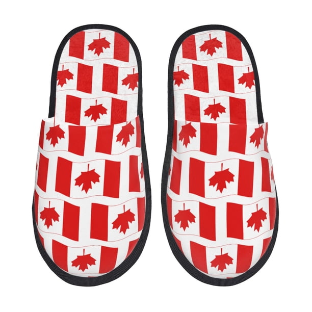 Balery Canada Pantuflas de Casa de Felpa Silenciosas con Diseño Estampado, Zapatillas Cómodas Antideslizantes de Algodón para Interior-Medium
