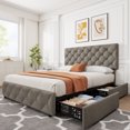 thumbnail image 5 of Huloretions Full/Queen/King Size Bed Frame with 4 Storage Drawers and Adjustable Headboard,Faux Leather Upholstered Platform Bed Frame with Button Tufted Design,Wooden Slats Support No Box Spring Need, 5 of 9
