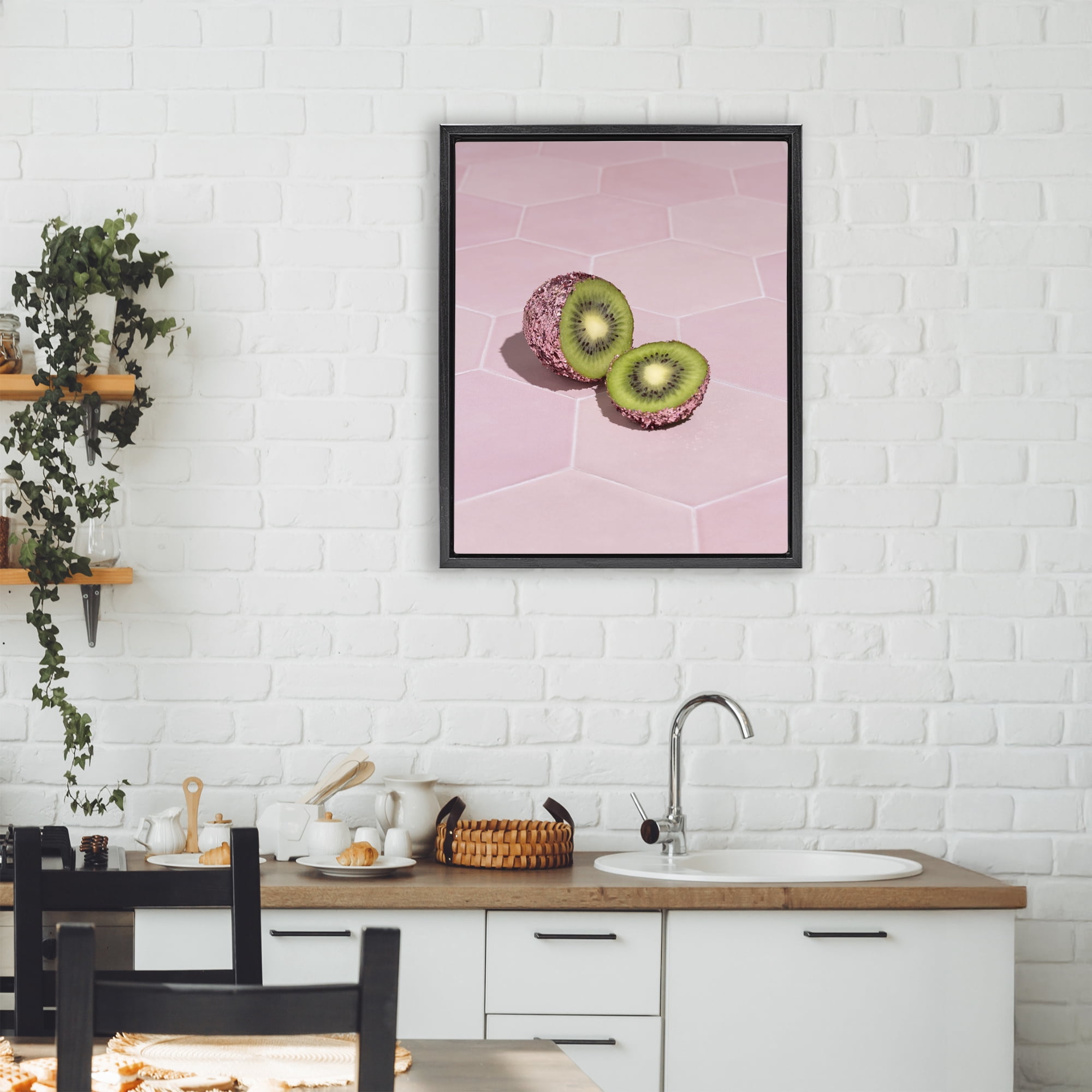 Stupell Industries Pink Glimmer Kiwi Black Framed Floater Canvas Wall Art, design by LISH Creative