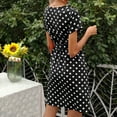 thumbnail image 4 of Fesfesfes Spring Dresses for Women Dot Print Short Sleeve Dress Lace Up Tight Waist V Neck Mini Dress Beach Sun Dress Ruffled Flowy Knee Length Dress, 4 of 5