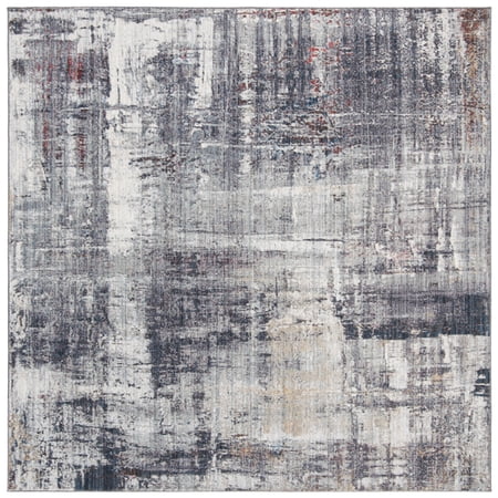 SAFAVIEH Monray Lyssa Geometric Polyester Area Rug, Charcoal/Ivory, 7' x 7' Square