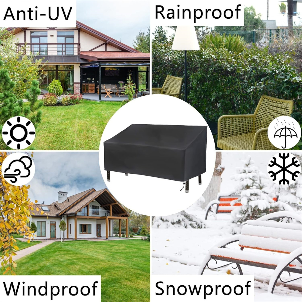 Outdoor Garden Bench Cover,1pcs Double Patio Oxford Chair Cover,QZS Waterproof Furniture Protector with Drawstring for Garden,Home,52.8x26x35"