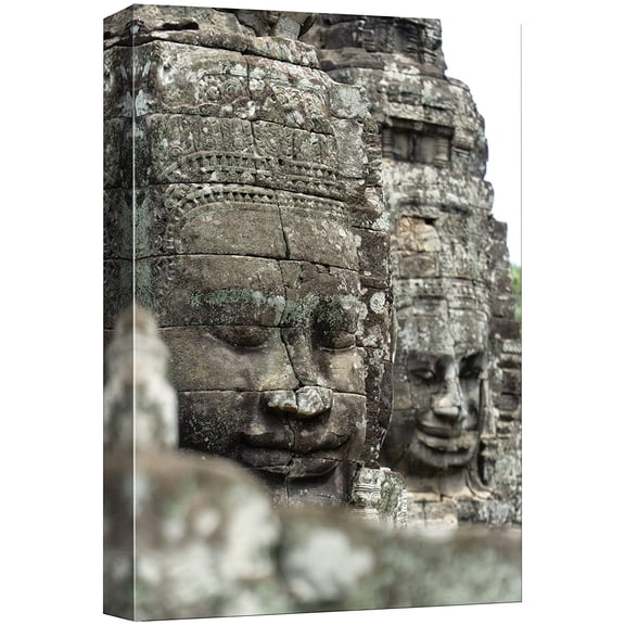 wall26 Canvas Print Wall Art Ancient Indian Hindu Temple Stone Carved Faces Nature Religious Photography Realism Decorative Yoga Multicolor Relax/Calm Zen for Living Room, Bedroom, Office - 12"x