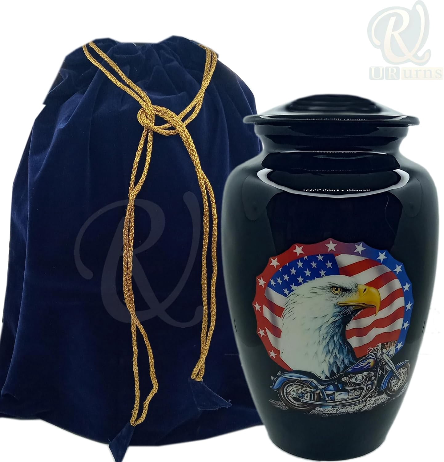 UR Cremation Urns- US Flag Eagle with Harley Davidson Bike Adult Urn –Best Urn for Human Ashes – Funeral Urn (Adult (200 lbs) – 10.5 x 6 “, US Flag Eagle Bike Cremation Urn)