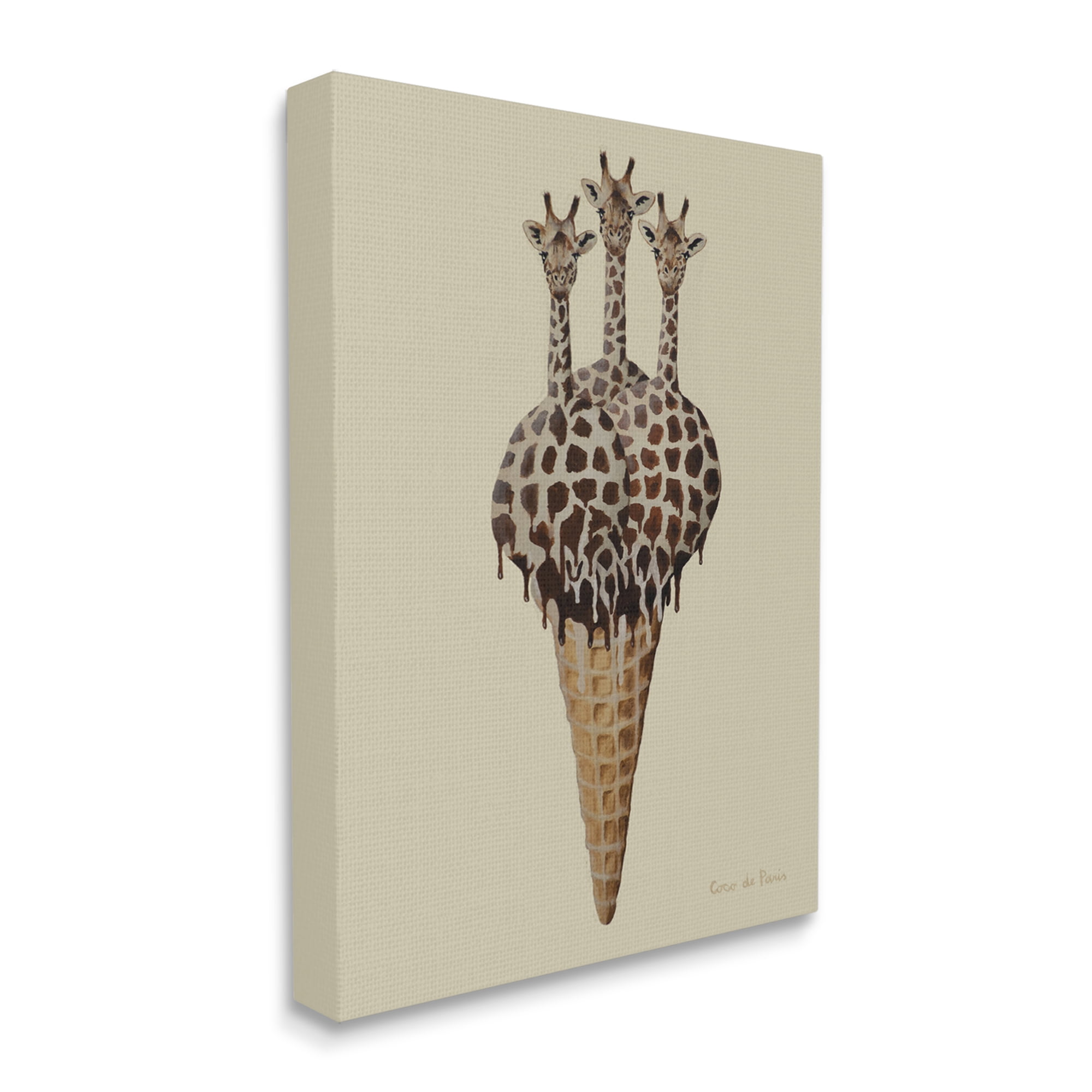 Stupell Industries Three Giraffes Ice Cream Scoop Waffle Cone , 36 x 48, Design by Coco de Paris