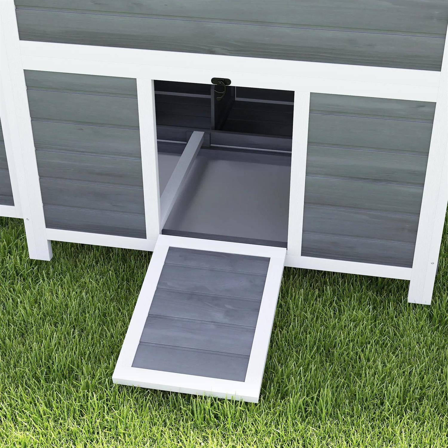 Pefilos 39" Large Chicken Coop Rabbit Hutch, Outdoor Wooden Poultry Cage Hen House with Nesting Box, Pull-Out Tray for Garden Backyard, Gray