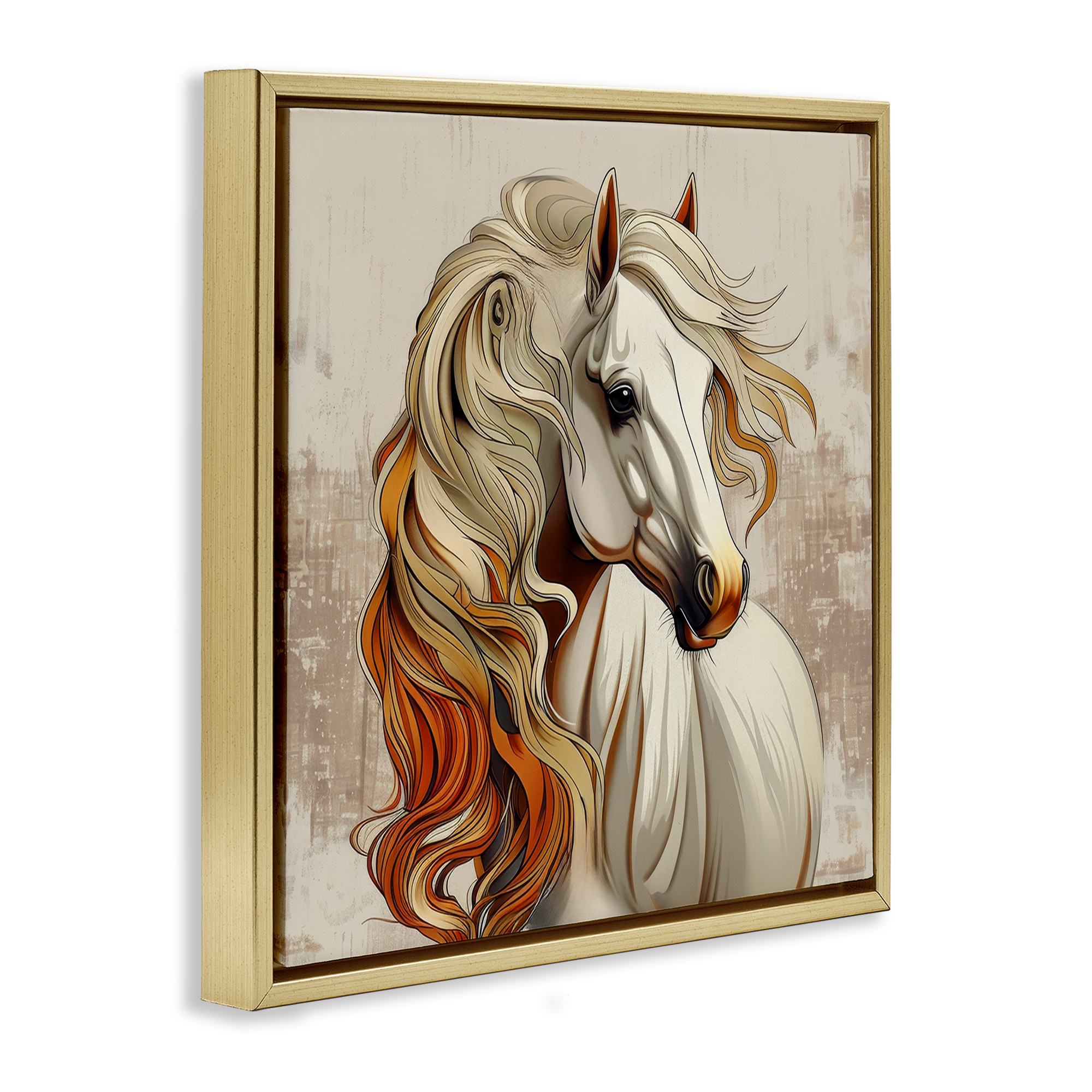 Stupell Industries Elegant Wavy Horse Mane Animals Painting Gold Floater Framed Canvas Art Print Wall Art, 18 x 18