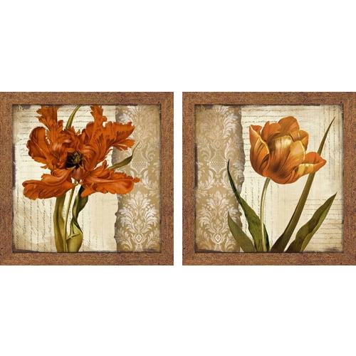 Vintage Letter Flowers Floral Wall Art, Set of 2