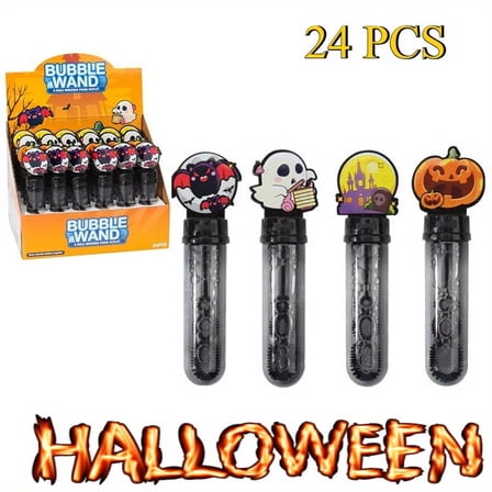 24PCS Halloween Bubble Wand, Halloween Favors, Mini Bubbles Party Favors, 8 Colors Assortment, Non Candy Halloween Treats for Kids, Bubble Maker Toys for Halloween Celebrations