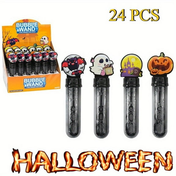 24PCS Halloween Bubble Wand, Halloween Favors, Mini Bubbles Party Favors, 8 Colors Assortment, Non Candy Halloween Treats for Kids, Bubble Maker Toys for Halloween Celebrations