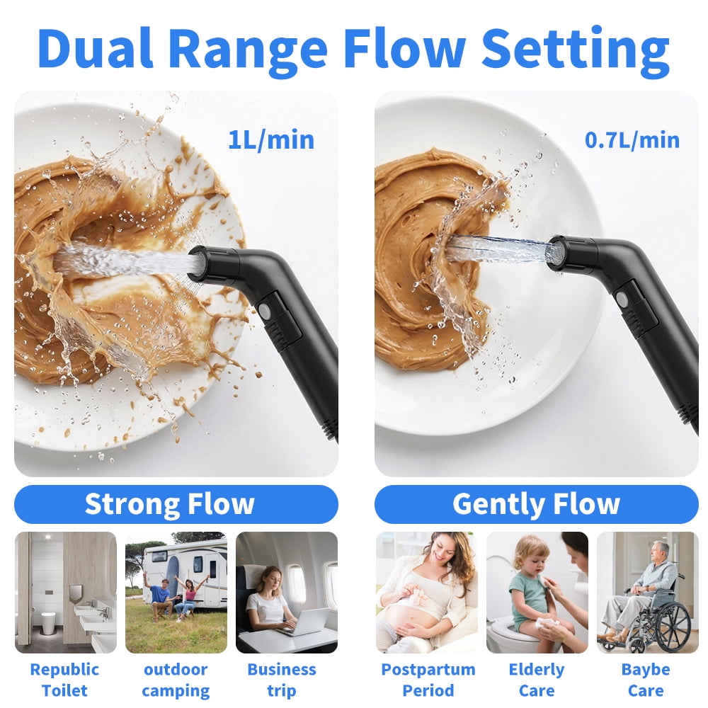 WOWER Electric Handheld Bidet, Dual Pressure Mode, Portable Bidet with Rechargeable 800mAh Battery, Collapsible 2300mL Water Tank Included