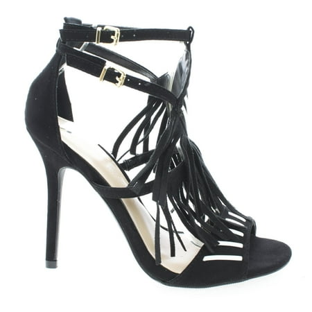 

Adele206 by Wild Diva Open Toe Two Tone Strappy Southwestern Fringe Stiletto Heels