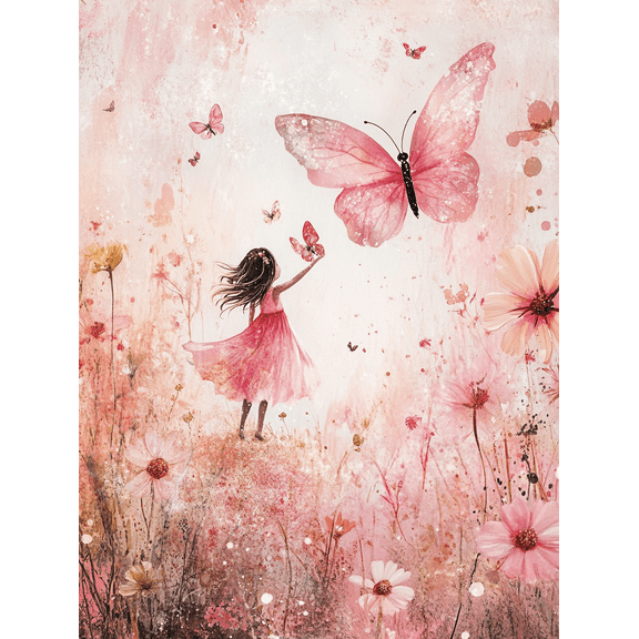 Pink Butterfly Girl Canvas Wall Art Perfect for Bedroom Living Room Nursery Girl's Room and Office Decor.