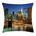 thumbnail image 1 of City Throw Pillow Cushion Cover, New York at Night with Brooklyn Bridge Skyscrapers Famous Metropolis Manhattan USA, Decorative Square Accent Pillow Case, 20 X 20 Inches, Multicolor, by Ambesonne, 1 of 2