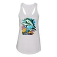 thumbnail image 2 of Pair of Dolphins Swimming in Ocean Animal Lover Ladies Racerback Tank Top, White, X-Large, 2 of 3