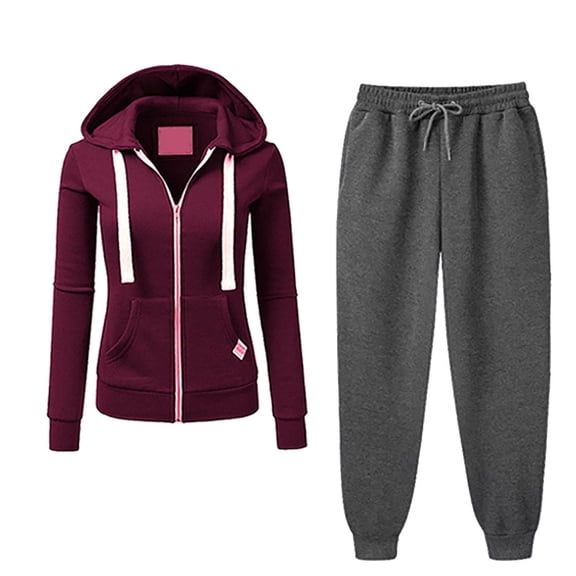 jtjvou Women's Vintage Clothes Elegant 2 Piece Sets Pants Set Sweatsuit Pullover Jogger Pants Lounge Set Long Sleeve and Pants Track Suits Y2K Plus Size Solid Color Outfits for Women Fall Wine S