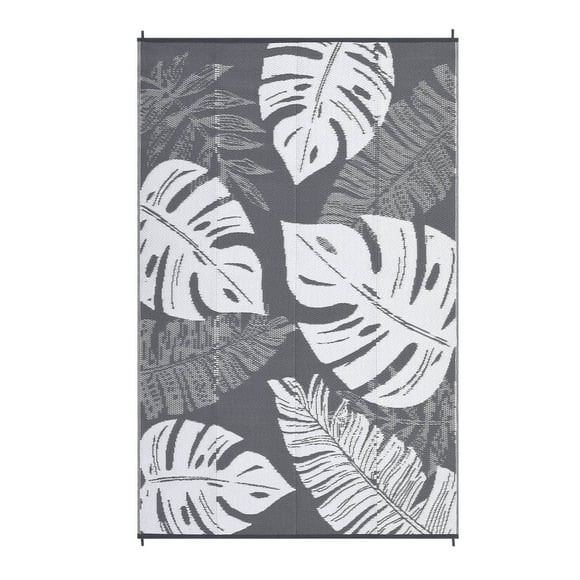 EastVita 9 X 18 (Taille Réelle) Pi Plastique Gris Blanc Rectangulaire Plage avant Vérandas Patio Pique-Nique VR Camping Garage Feuilles Larges Tapis Moderne