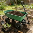 thumbnail image 5 of Folding Garden Dump Truck Cart – Heavy Duty Steel Frame, 10" Pneumatic Tires, 300 lbs Capacity, 75L Poly Body, Grass Green Yard & Garden Utility Wagon, 5 of 9