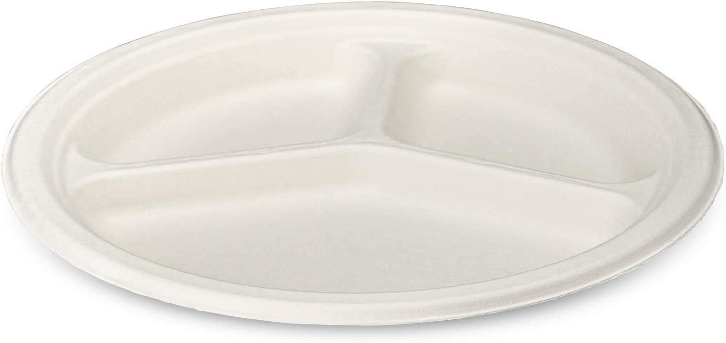 WGCC Paper Plates, 10 inch Heavy Duty Compostable Disposable Plates, Bulk Paper Plates Made of Biodegradable Eco-Friendly Bagasse for Party, Wedding