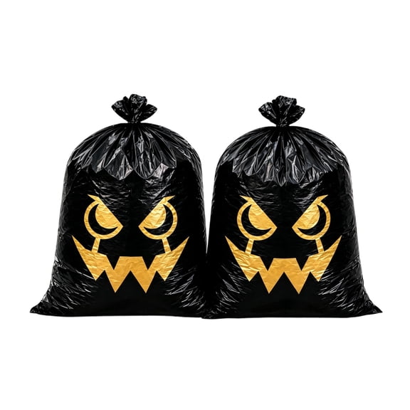 2 Pack Halloween Leaf Bags 24x30 Inch Pumpkin Face Lawn Decor Plastic Yard Party Supplies Trash Bags