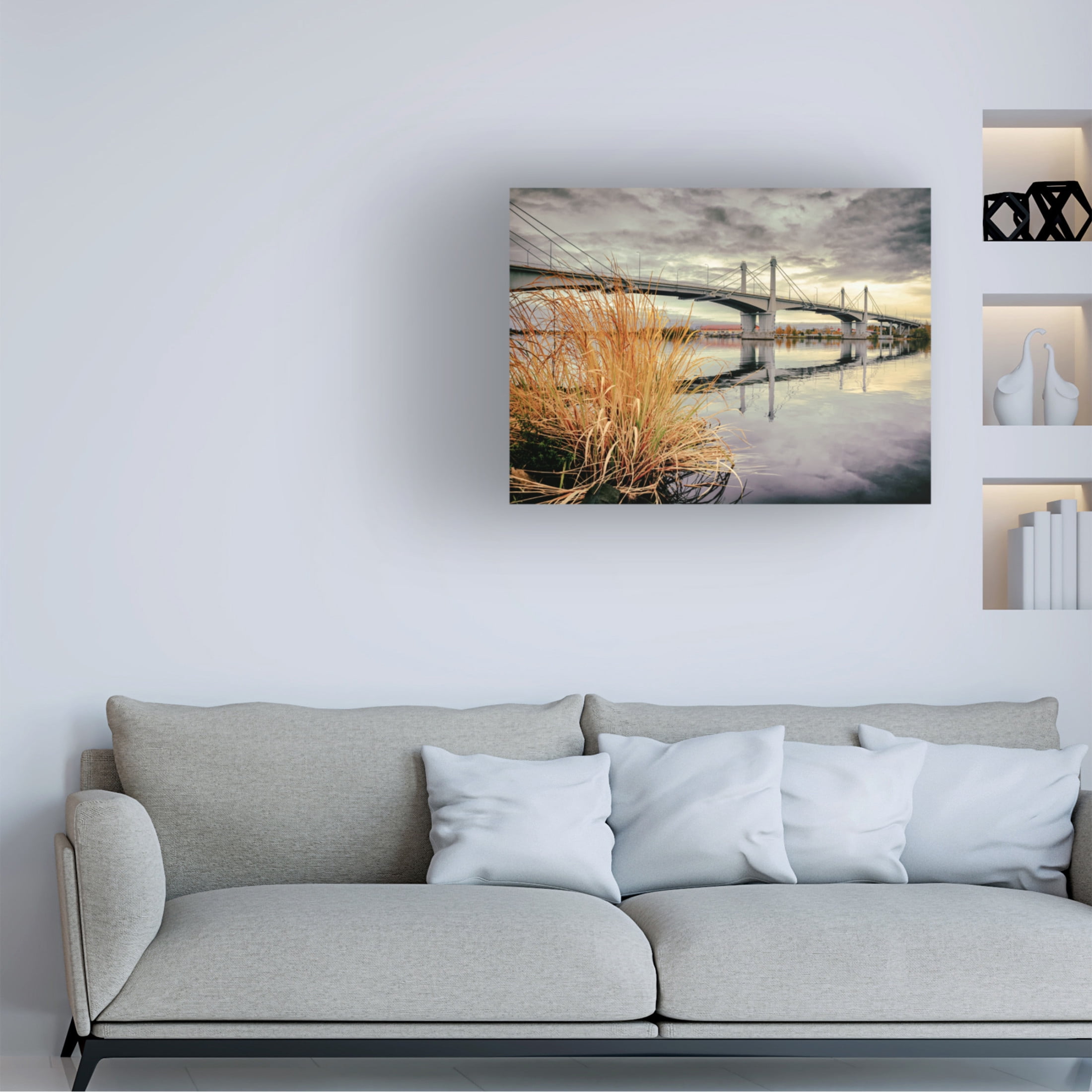 Canvas Wall Art - Yury A Melnikov 'A Large Bridge Over A River On A Cloudy Autumn Day' Wall Art for Living Room, Bedroom, or Office Décor by Trademark Fine Art - 24 x 18 Inches