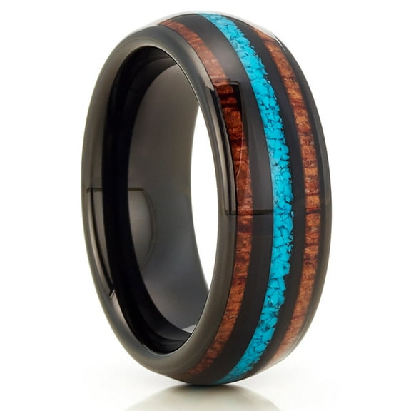 Turquoise Wedding Ring,Koa Wood Wedding Ring,Tungsten Wedding Ring,Anniversary Ring,Black Wedding Ring