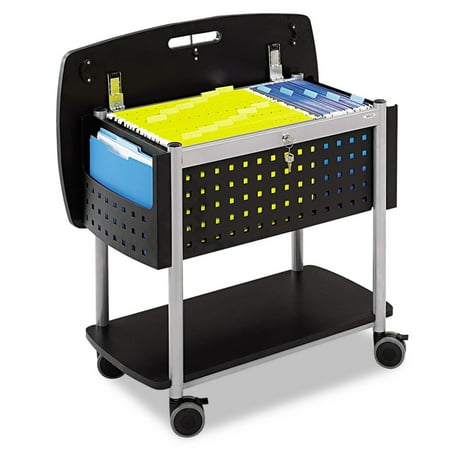 UPC: 0073555537024 | Safco 5370BL 29.75 in. x 18.75 in. x 27 in. 2 Shelves 2 Bins Scoot Metal Mobile File – Black/Silver