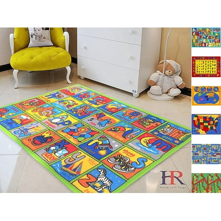 Handcraft Rugs - Great for Playing with Cars and Toys Play Learn and Have Fun Safely Kids Rug Carpet Educational/Play Time Green and Multi Color/ Anti-slip ABC Example Approximately 8 by 10