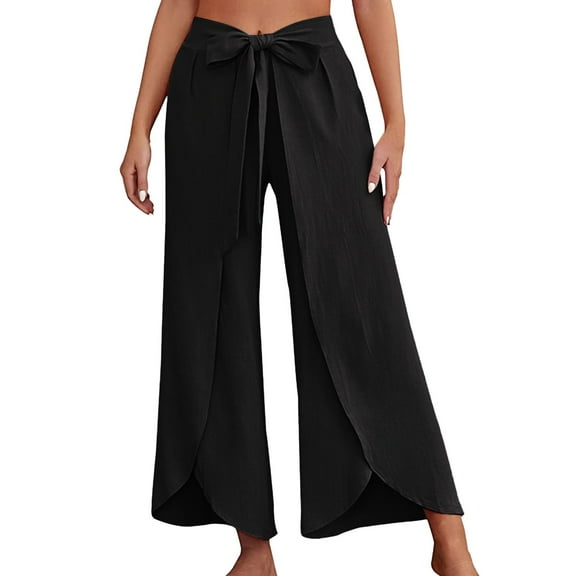 Pants for Women Chambray Women Linen Casual Pants S with Pockets for Summer Business Attire Casual Athletic Lady Fashion Summer Winter Sports Wide Leg Black S