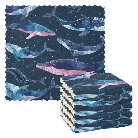

6 Pieces of Kitchen Towels 11x11Inch Kitchen Dish Cloths Kitchen Dish Towels Reuseable Cleaning Cloths Blue Whale