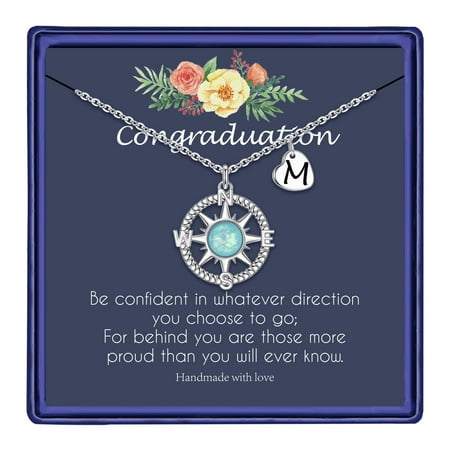TINGN Graduation Gifts for Her 2024 Compass Necklace Graduation Gifts Opal Initial Necklaces for Women Graduation Necklaces Class of 2024 College Graduation Gifts for Her