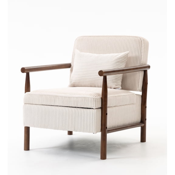 CQSXDA Mid Century Modern Accent Storage Chair Upholstered Fabric with Waist Cushion for Living Room or Bedroom, Antique White