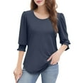 thumbnail image 5 of bbyeadc Blue Blouses for Women Crew Neck Smocked Cuff Ruched Shirts 3/4 Sleeve Dressy Casual Loose Basic Trendy Tops Summer Basic Business Tshirts Clothes, Dark Blue S, 5 of 7