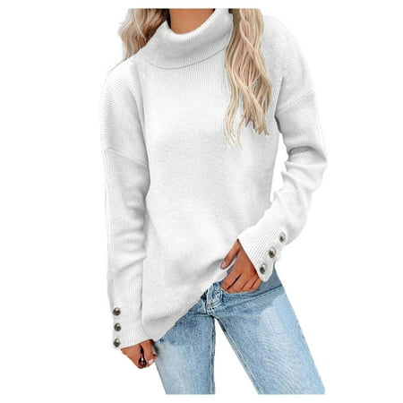 

Simply Women Womens Long Sleeve T Shirts Womens V Neck T Shirt Women s Turleneck Long Sleeved Blouse High Collar Embellished Button Up Top Solid Color Corset Womens Longsleeved (White X-Large)