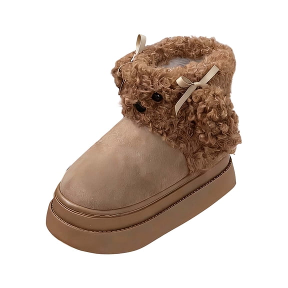 Aihuaihua Women's Cute Sheep Fuzzy Snow Boots, Winter Suede Ankle Booties with Warm Plush Lining Non- Sole Outdoor