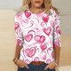 thumbnail image 1 of TaTaai Women's Valentine Heart Print 3/4 Sleeve Round Neck Loose T-Shirt, Valentine's Day Gift, Casual Daily Home Work Top Gift, 1 of 5