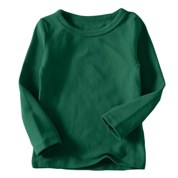 YWDJ Toddler Kids Boys Girls Shirts Fashion Solid Color Round Neck Long Sleeve Top Army Green 4T
