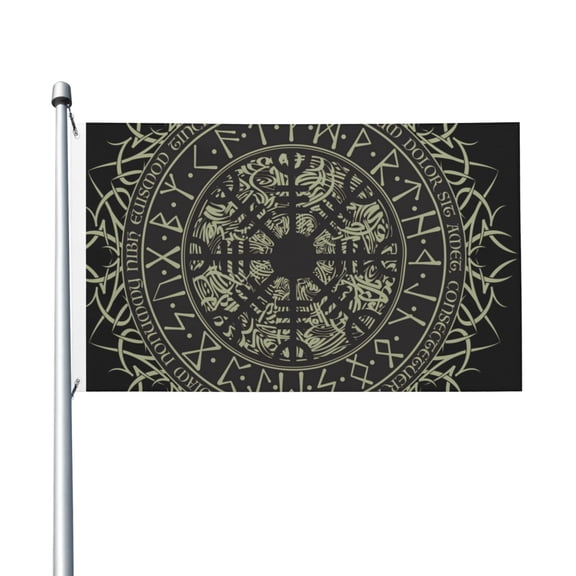 Runic Scandinavian Circle Flag 3X5 Ft Garden Yard House Flags Banner Sign Outdoor Indoor Party Home Garden Decoration
