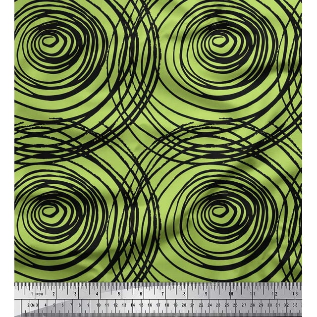 Soimoi Green polyester Crepe Fabric Spiral & Geometric Print Fabric by the Yard 52 Inch Wide