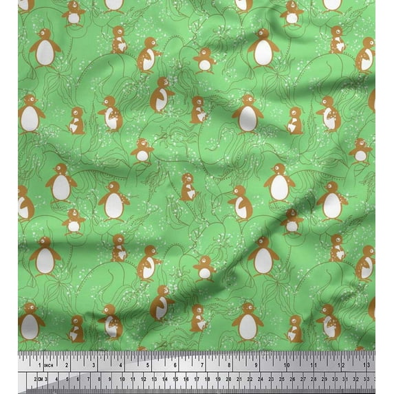 Soimoi Rayon Fabric Floral & Penguin Ocean Printed Fabric 1 Yard 42 Inch Wide