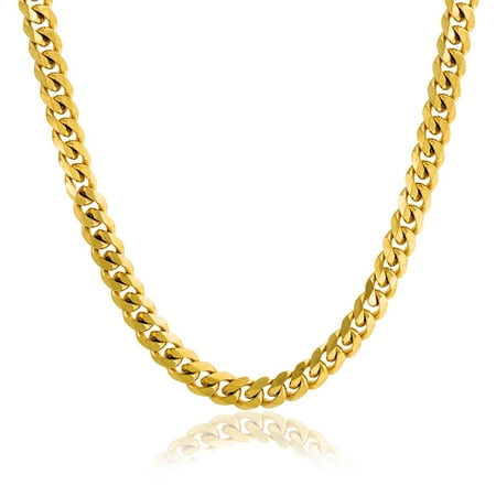 Mens Strong 8MM Gold Tone Stainless Steel Miami Curb Cuban Chain Necklace For Men For Teen 20 24 30