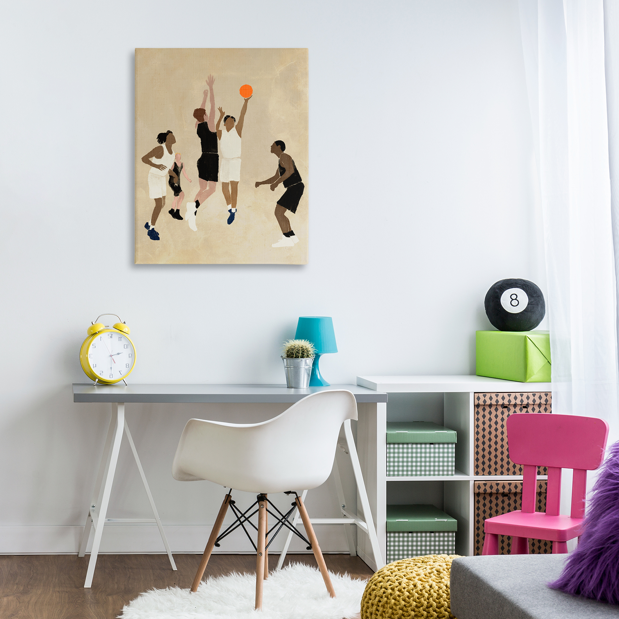 Stupell Industries Players with Basketball Sports Painting Wrapped Canvas Art Print Wall Art, 30 x 40