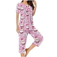thumbnail image 5 of EchfiProm Womens Christmas Pajamas 2 Piece Set Loungewear Funny Fall Short Sleeve and Capri Festive Pjs Set for Women Pink, 5 of 6