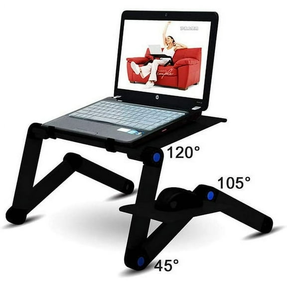 KUYHRF 360 Degree Adjustable Laptop Desk, Foldable Laptop Stand with Cooling Vents & Removable Mouse Pad-Pink, Aluminum Alloy Computer Stand, Bed Table for Bed Sofa Office-Black