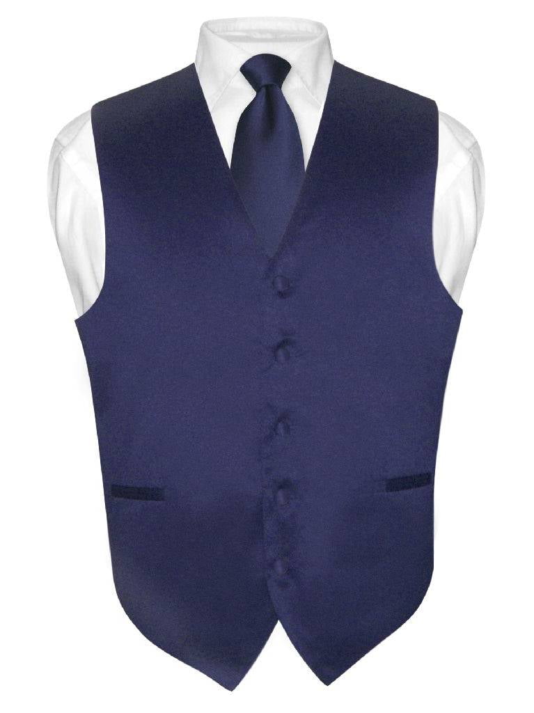 New Men's Vesuvio Napoli Tuxedo Vest Necktie Hankie set prom party Navy blue 