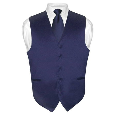 Men's Dress Vest & NeckTie Solid NAVY BLUE Color Neck Tie Set for Suit or