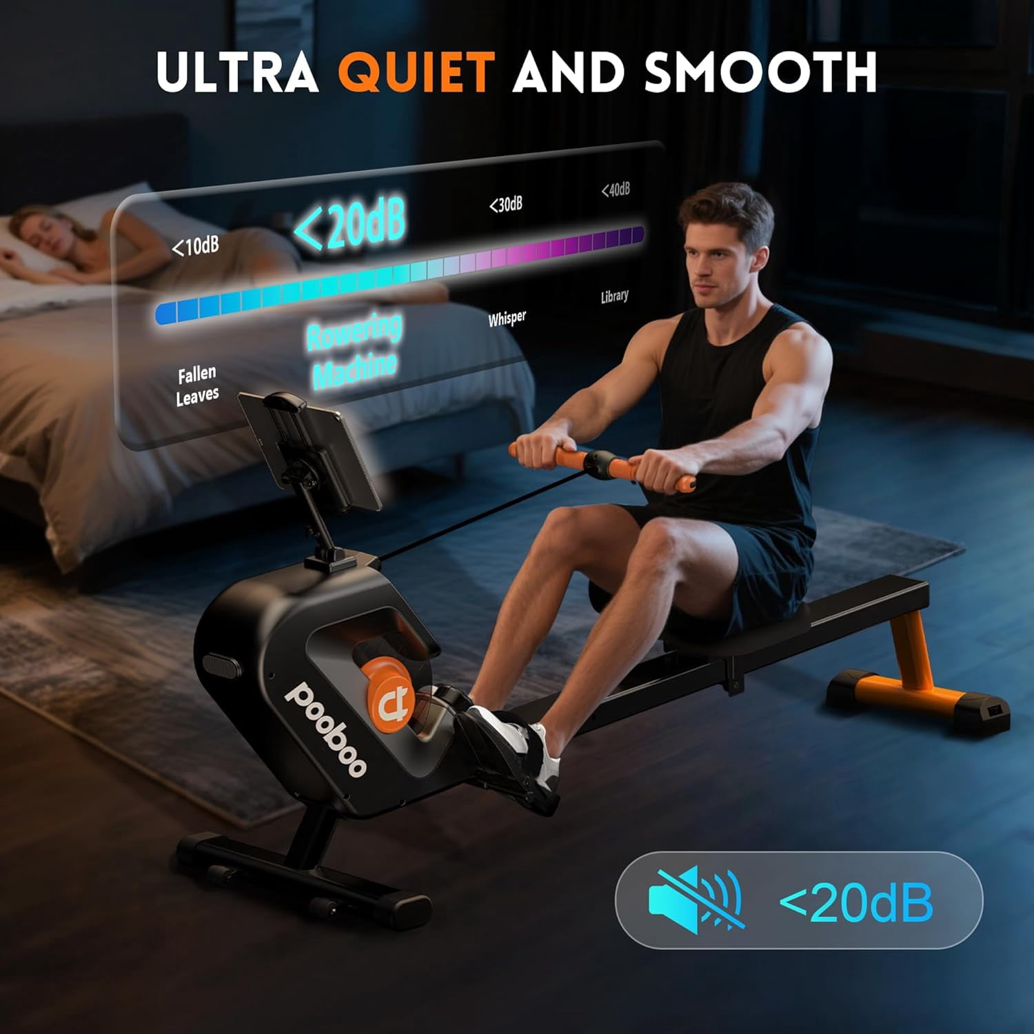 Pooboo 85% Pre-assembled Magnetic Rowing Machines Rower Foldable 8 Level Resistance Indoor Rower Machines Home Exercise 350lb
