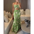 thumbnail image 3 of ChicMe Summer Dresses for Women Floral Printed Strapless Ruched Ruffle Hem Bodycon Party Vacation Dress Green-XL, 3 of 8