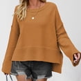 thumbnail image 2 of Women'S Oversized Long Sleeve Sweaters Fall Outfits Trendy Crewneck Knit Side Slit Fashion Pullover Tops Yellow Brown S, 2 of 8